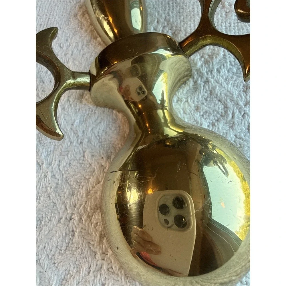 VTG Brass 2-Arm Wall Sconce Candle Holders Polished Gold Baroque Scroll Set of 2